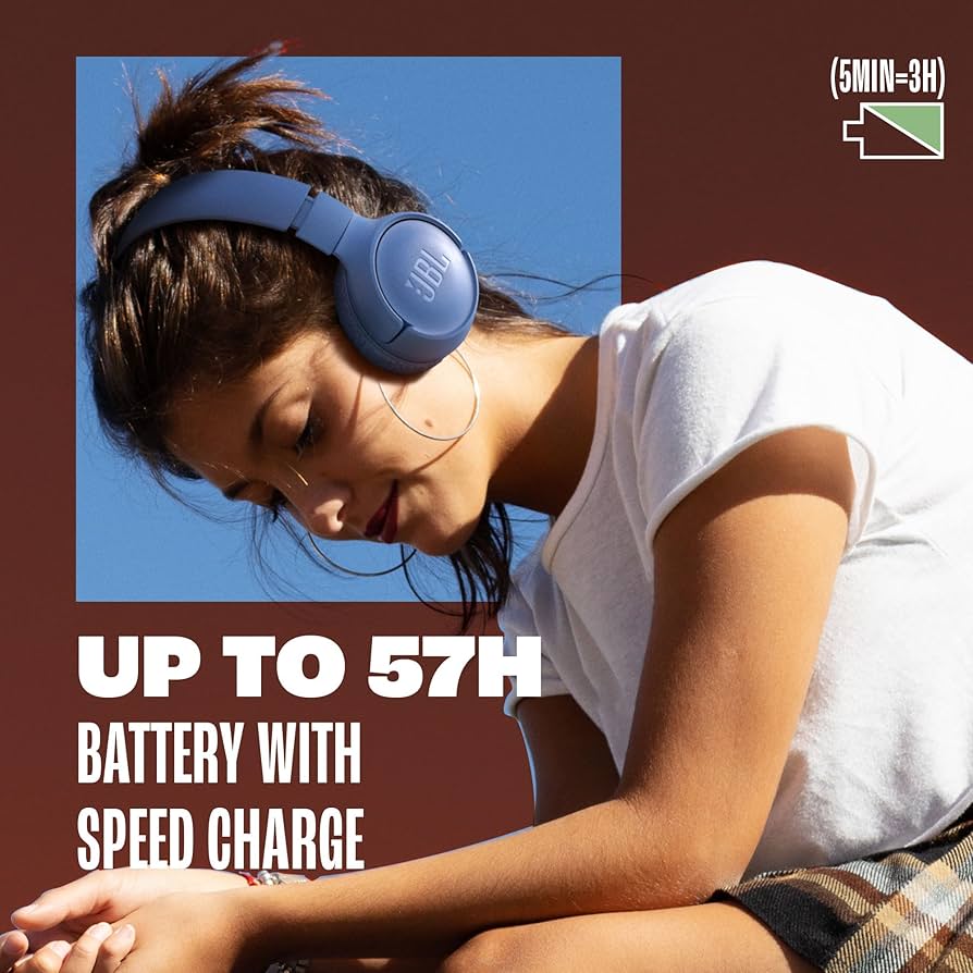 سماعة JBL Tune 520BT اللاسلكية على الأذن (57 ساعة بطارية + شحن سريع)